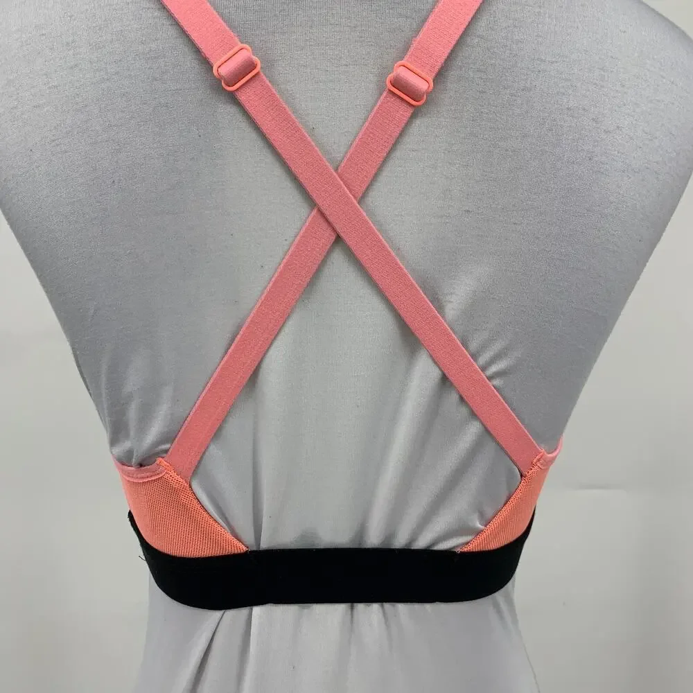 Nike Sports Bra Womens S Small Salmon Black Dri Fit Open Crossback‎ Unpadded